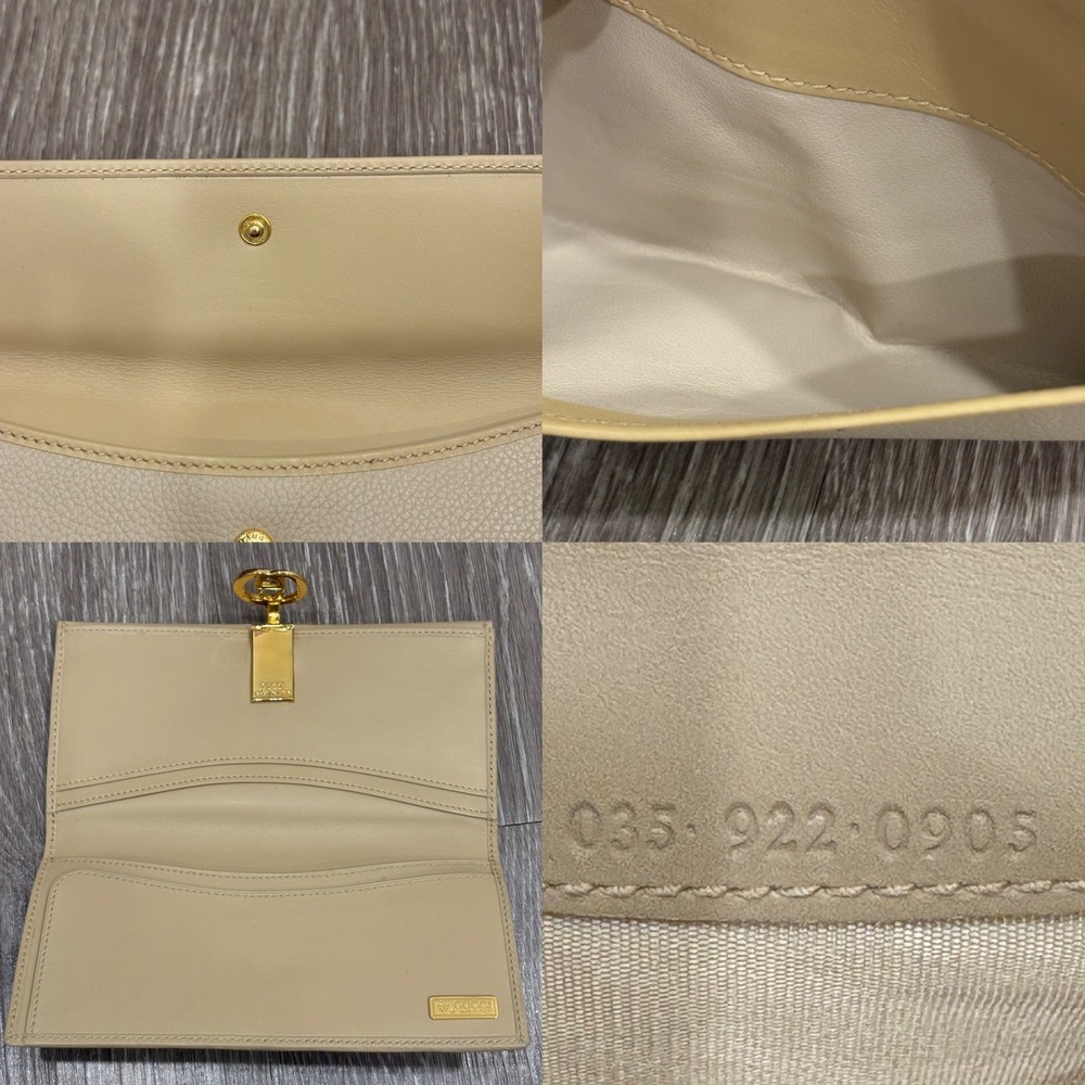 VTG Gucci Beige Cream Leather Interlocking G Flip Lock Long Wallet Quiet Luxury - Picture 5 of 7